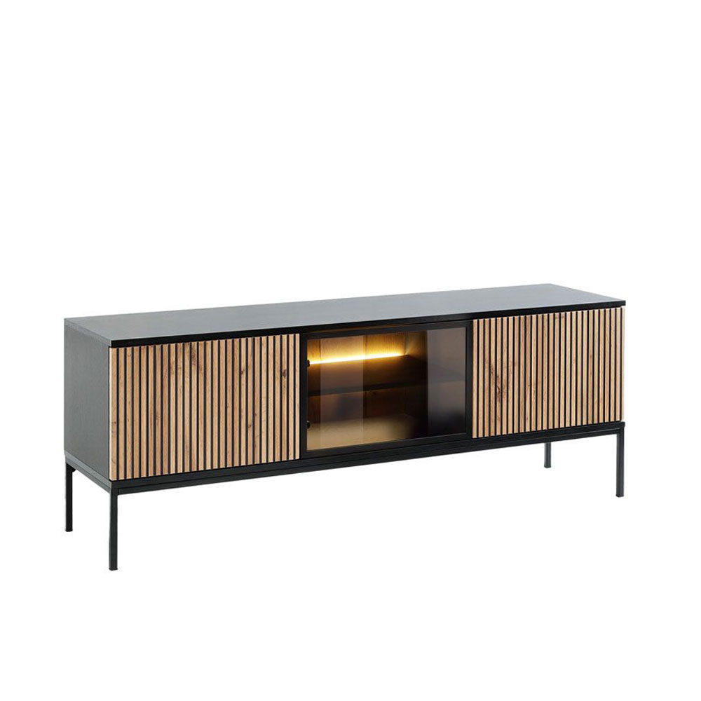 MYSTERY TV STAND 3ΠΟΡΤΕΣ ΦΥΣΙΚΟ ΣΚΟΥΡΟ ΜΑΥΡΟ 154x39x56