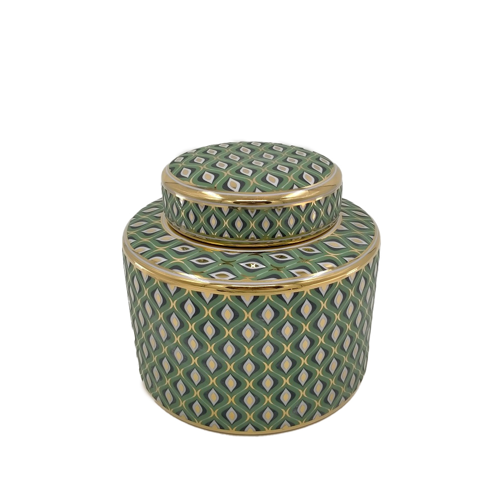 ΒΑΖΟ CERAMIC GREEN/GOLD DOHA ΜΕ ΚΑΠΑΚΙ ΔΙΑΜΕΤΡΟΥ 20ΕΚ. x ΥΨΟΣ 20ΕΚ. 155-489