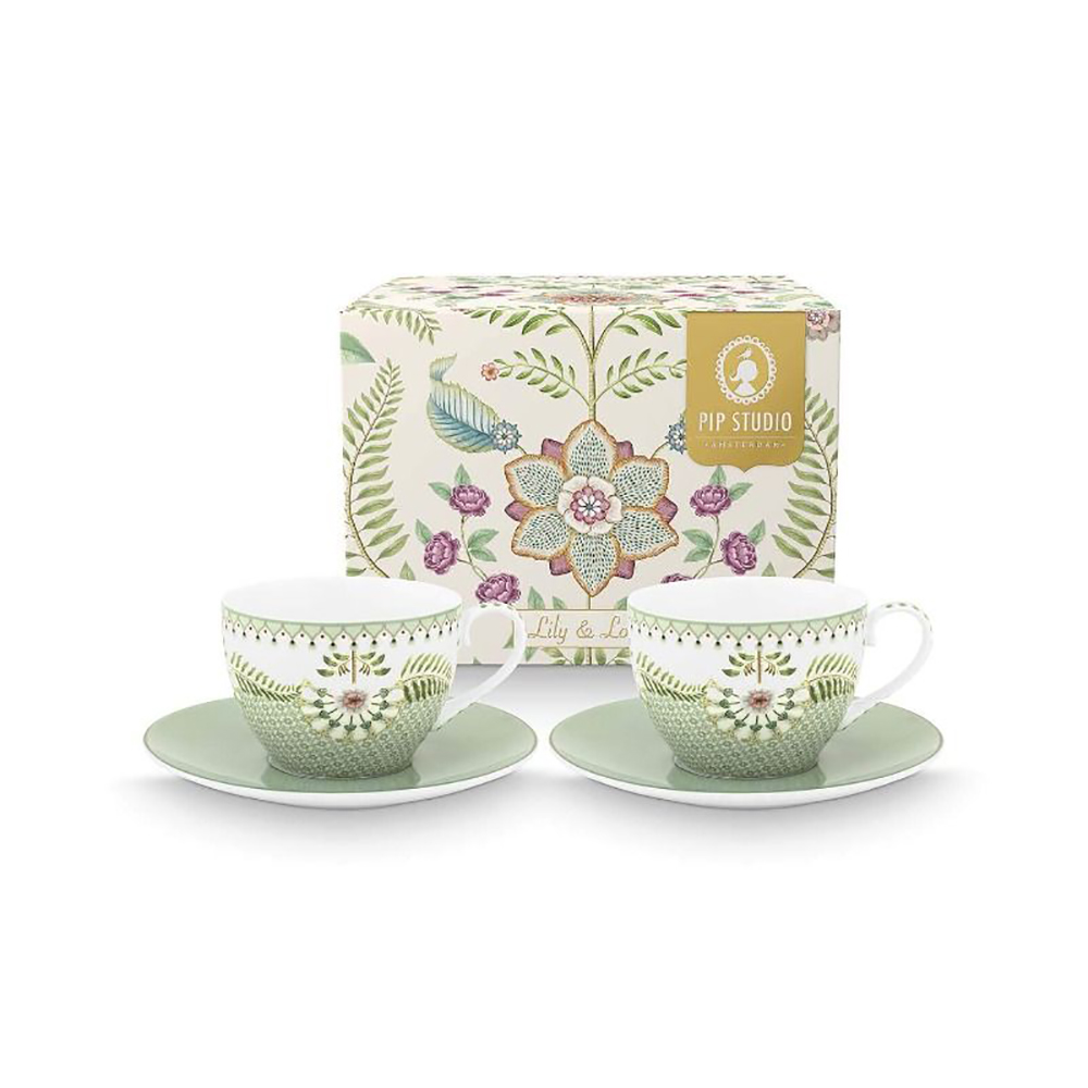 PIP STUDIO ΣΕΤ ΤΩΝ 2 ΤΜΧ  ΦΛΥΤΖΑΝΙ ΜΕ ΠΙΑΤΑΚΙ ΤΣΑΓΙΟΥ ΣΕ GIFT BOX LILY LOTUS LIGHT GREEN 280ML-PIP STUDIO -51004204